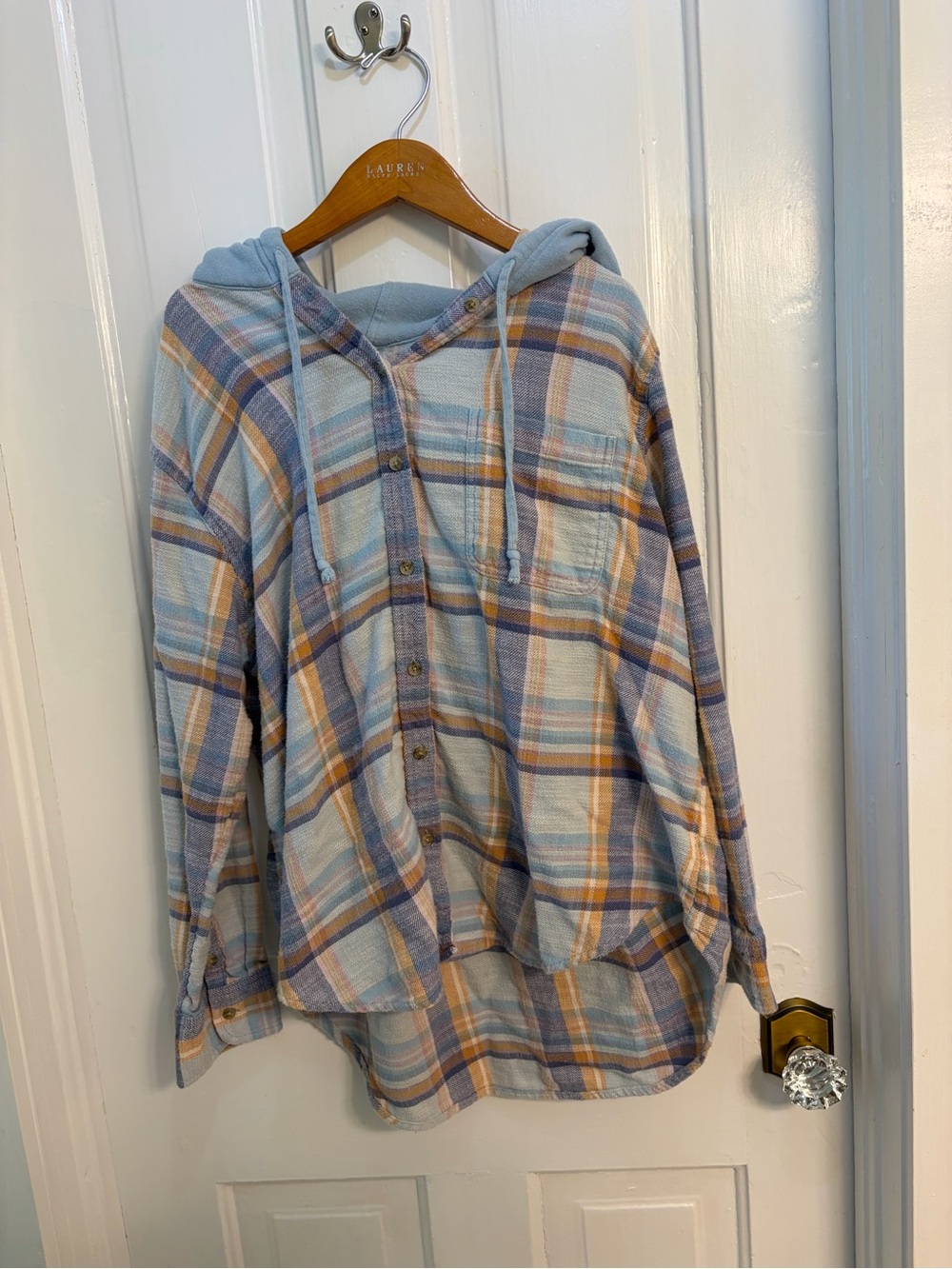 American Eagle Hooded Button Up Flannel Large
